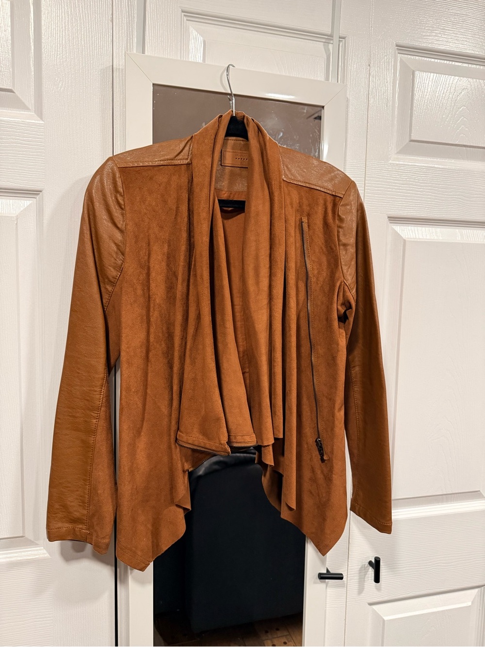 Blank NYC Tan Suede & Leather Draped Jacket